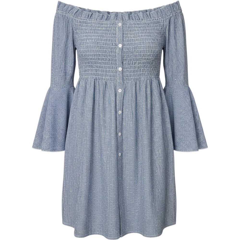 Romeo & Juliet Couture Blue Dot‎ Print Smocked Off Shoulder Tunic Top Large L